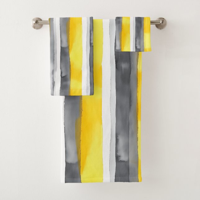Aquarellgelb, grau, Streifen Badhandtuch Set (Insitu)