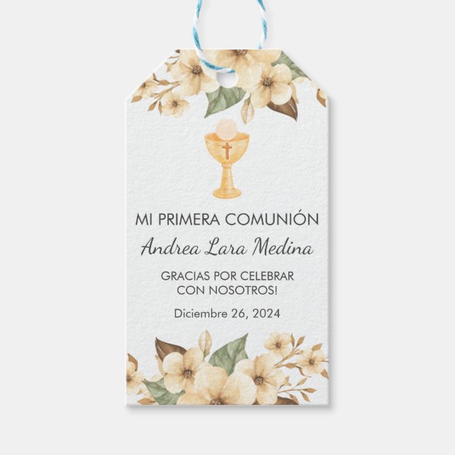 Aquarellgelbe Blumen Niedlicher Primera Comunion Geschenkanhänger (Vorderseite)