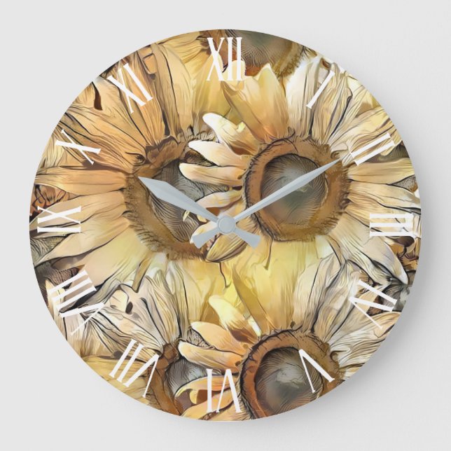 Aquarellgelbe Bouquet Sonnenblumen Sammlung Große Wanduhr (Vorderseite)