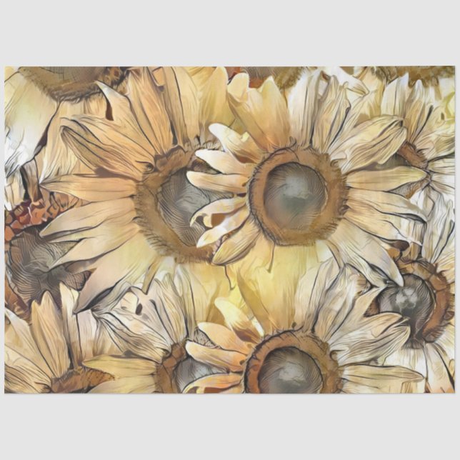 Aquarellgelbe Bouquet Sonnenblumen Sammlung Seidenpapier (Vorderseite)