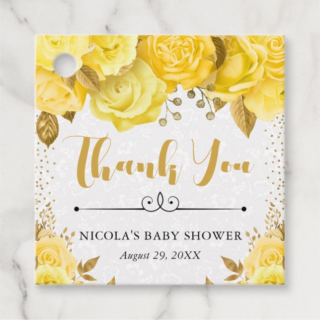 Aquarellgelbe Glam Rose Kinderdusche Geschenkanhänger (Vorderseite)