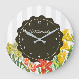 Aquarellgelbe Orangenfrühlingsblumen Große Wanduhr