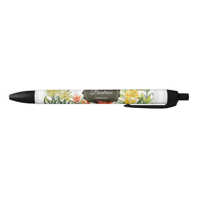 Aquarellgelbe Orangenfrühlingsblumen Kugelschreiber (Unterseite)