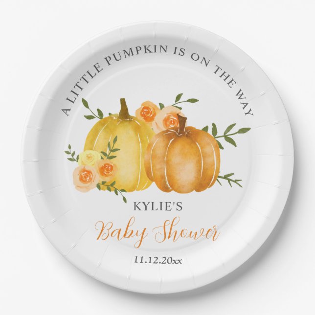Aquarellgelbe Pumpkin-Rose Kinderdusche Pappteller (Vorderseite)