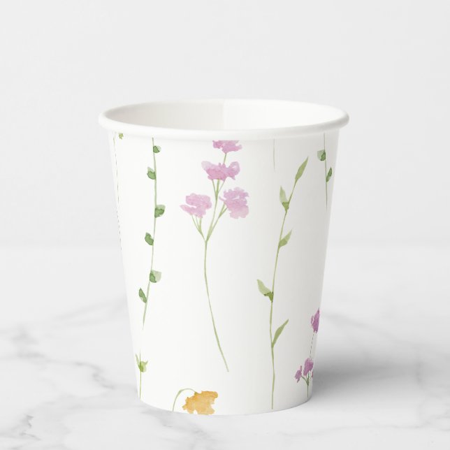 Aquarellgelbe Rosa Wildblume Kinderdusche Pappbecher (Links)