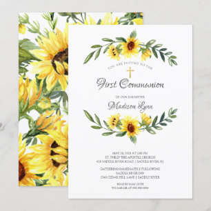 Aquarellgelbe Sonnenblumen Erste Kommune Einladung