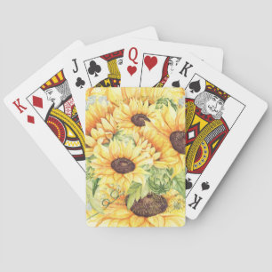 Aquarellgelbe Sonnenblumen Grünpflanzen Spielkarten