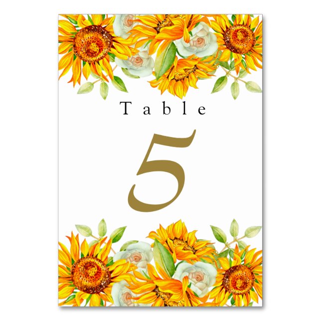 Aquarellgelbe Sonnenblumen Tischnummer (Vorderseite)