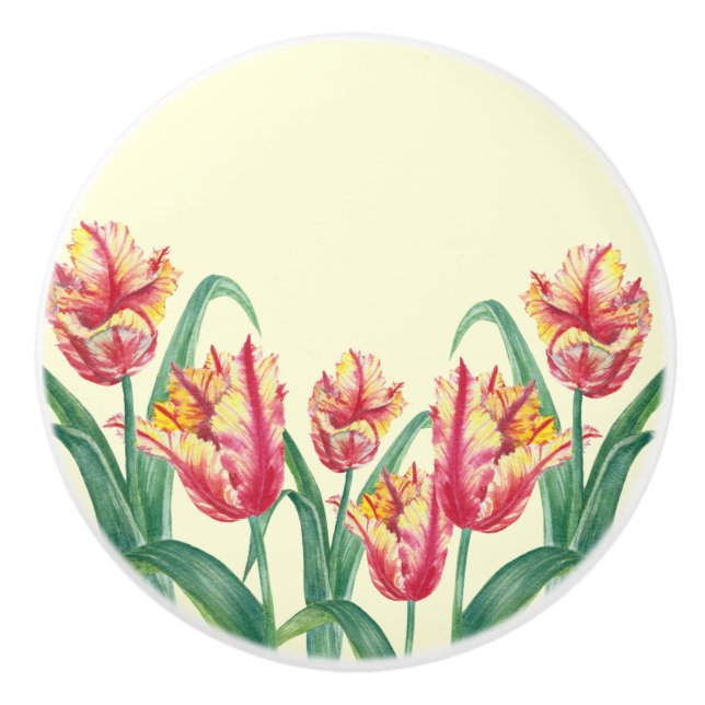 Aquarellgelber Papagei Tulip Blumenbilder Keramikknauf (Vorderseite)