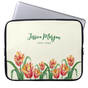 Aquarellgelber Papagei-Tulpen-Illustration Laptopschutzhülle