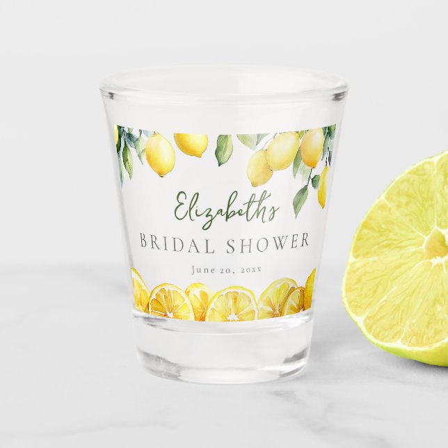 Aquarellgelber Zitronenfrüchte Brautparty Schnapsglas (Vorderseite)