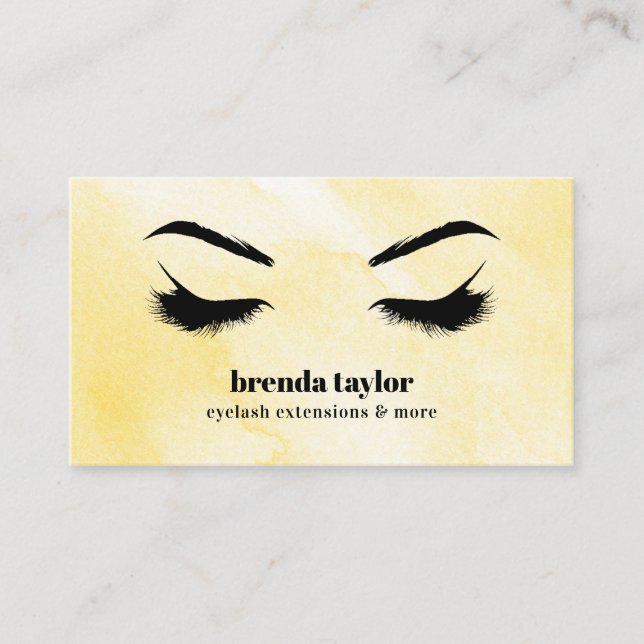 Aquarellgelbes Eyelash Browbar beruflich Visitenkarte (Vorderseite)
