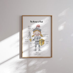 Aquarellgelbes Haar Mädchen die Rüstung Gottes dru Poster