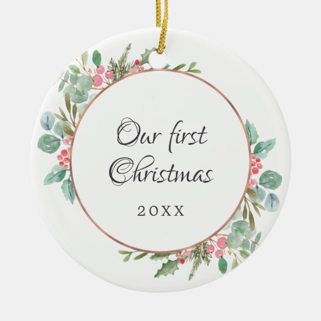 Aquarellgeometrie Unser erstes WeihnachtsFoto Keramik Ornament (Vorne)