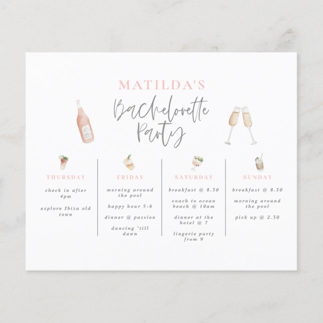 Aquarellgetränk Rosa Girl Bachelorette (Vorderseite)
