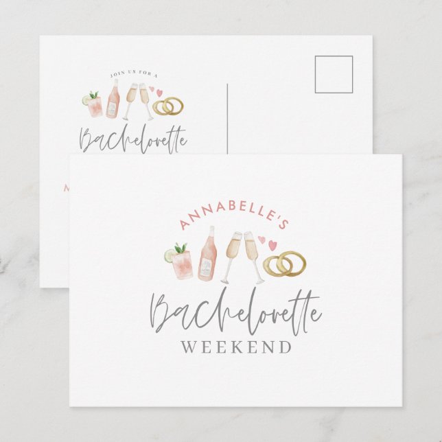 Aquarellgetränke Bachelorette Wochenende inv Einladungspostkarte (Vorne/Hinten)