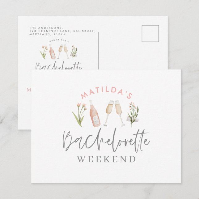 Aquarellgetränke Bachelorette Wochenende inv Einladungspostkarte (Vorne/Hinten)