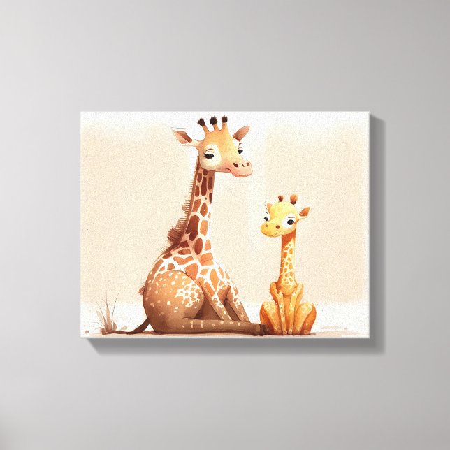 Aquarellgiraffe mit Baby Leinwanddruck (Vorderseite)