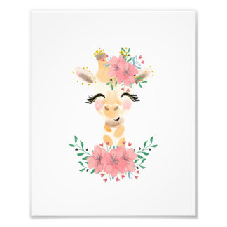 AquarellGiraffe mit Florals Foto drucken