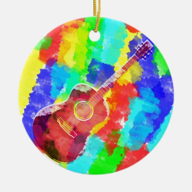 Aquarellgitarre Keramik Ornament (Vorne)