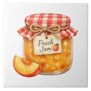 Aquarellglas mit frischer Pfirsichmarmelade und Pf Fliese