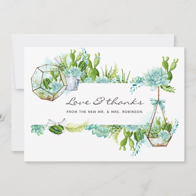 Aquarellglas Terrarium Succulents Wedding Dankeskarte (Vorderseite)