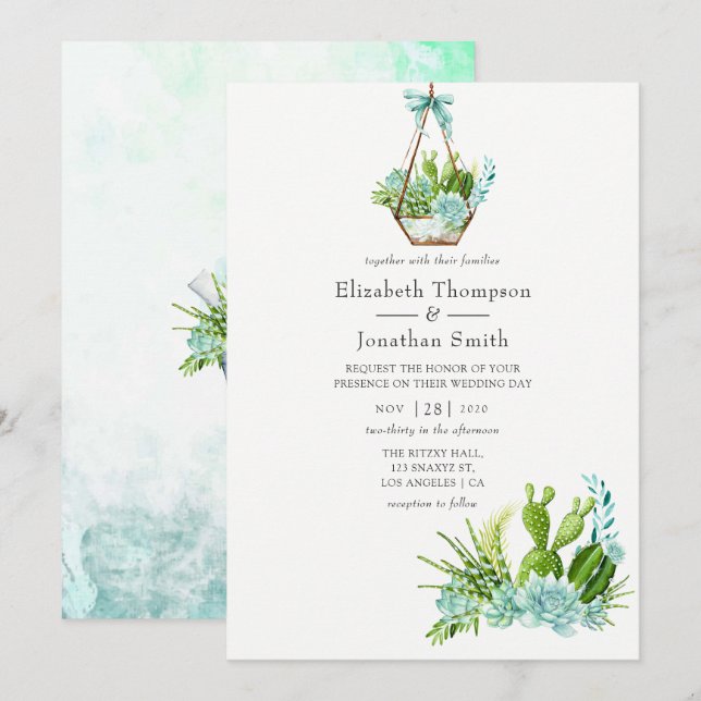 Aquarellglas Terrarium Succulents Wedding Einladung (Vorne/Hinten)