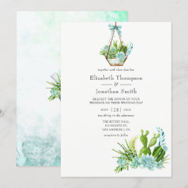 Aquarellglas Terrarium Succulents Wedding Einladung