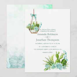 Aquarellglas Terrarium Succulents Wedding Einladung