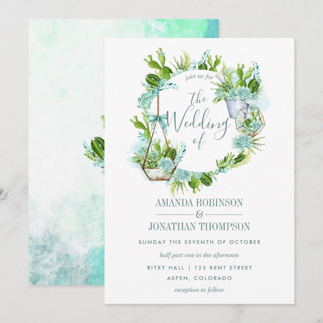 Aquarellglas Terrarium Succulents Wedding Einladung (Vorne/Hinten)