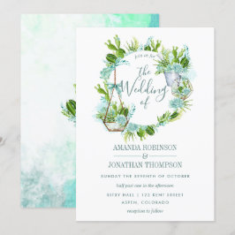 Aquarellglas Terrarium Succulents Wedding Einladung