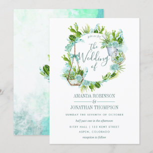 Aquarellglas Terrarium Succulents Wedding Einladung
