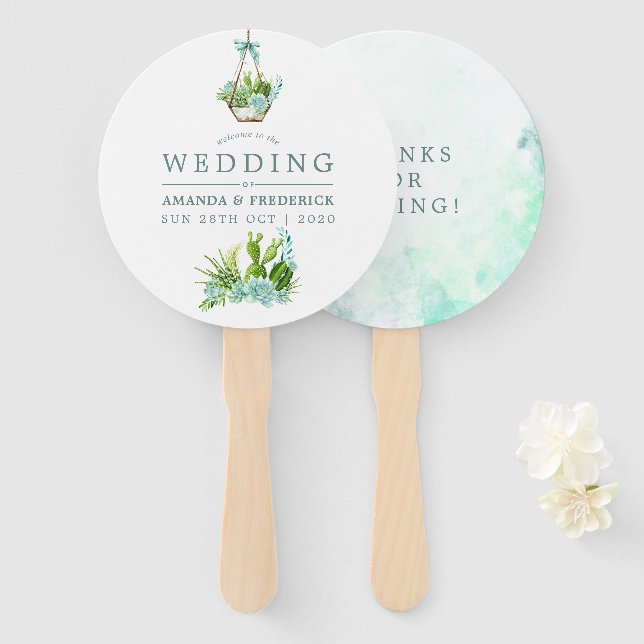 Aquarellglas Terrarium Succulents Wedding Fächer (Vorne und Hinten)
