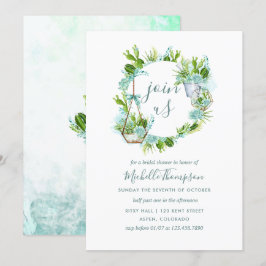Aquarellglas Terrarium Sukkuläres Brautparty Einladung