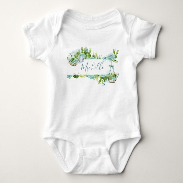 Aquarellglasterrarium Succulents Babydusche Baby Strampler (Vorderseite)