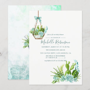 Aquarellglasterrarium Succulents Babydusche Einladung