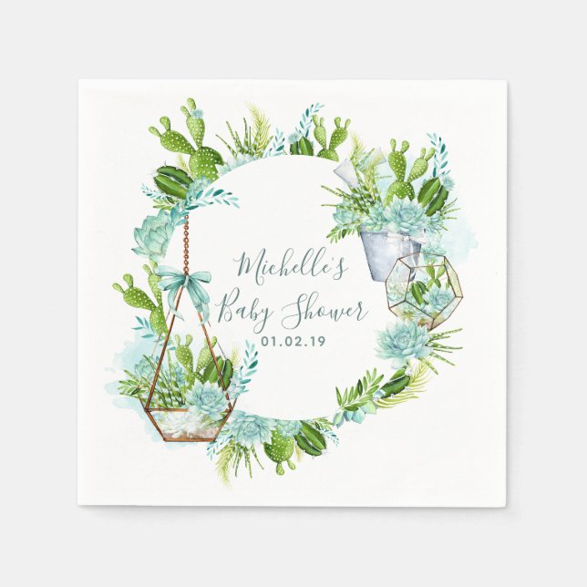 Aquarellglasterrarium Succulents Babydusche Serviette (Vorderseite)