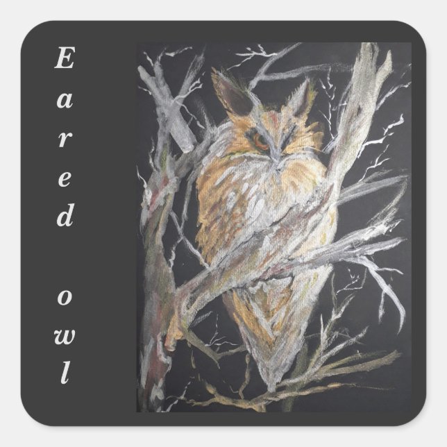 Aquarellgold Eared Eule Quadratischer Aufkleber (Vorderseite)