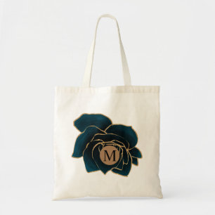 Aquarellgold und blaue Imitate - Monogramm der Ros Tragetasche