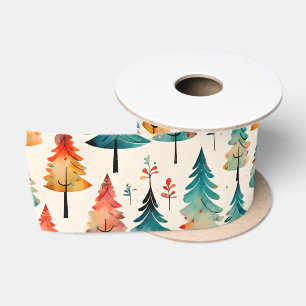 Aquarellgolden und grüne Weihnachtsbaumen Satinband