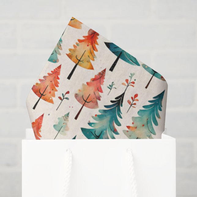 Aquarellgolden und grüne Weihnachtsbaumen Seidenpapier (Geschenktüte)