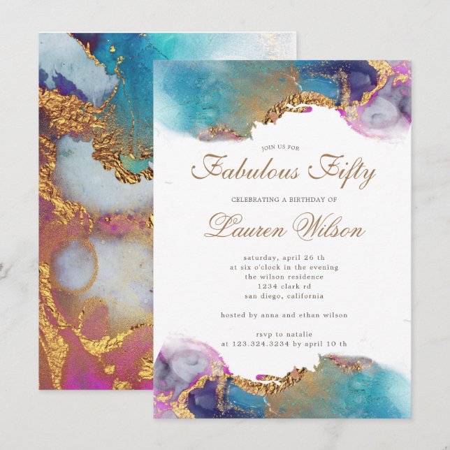 Aquarellgoldfolie Imitate zum Geburtstag Einladung (Vorne/Hinten)