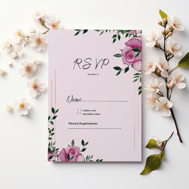 Aquarellgoldgrün Rose UAWG Einladung (Watercolor lilac green gold rose floral RSVP )