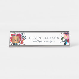 Aquarellgoldkupfer in Roter See mit Monogramm Schreibtischnamensplakette