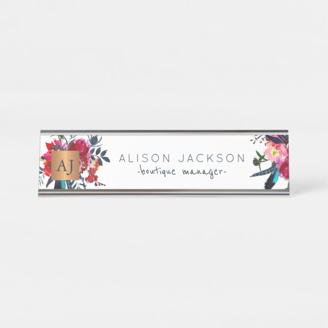 Aquarellgoldkupfer in Roter See mit Monogramm Schreibtischnamensplakette (Vorderseite )