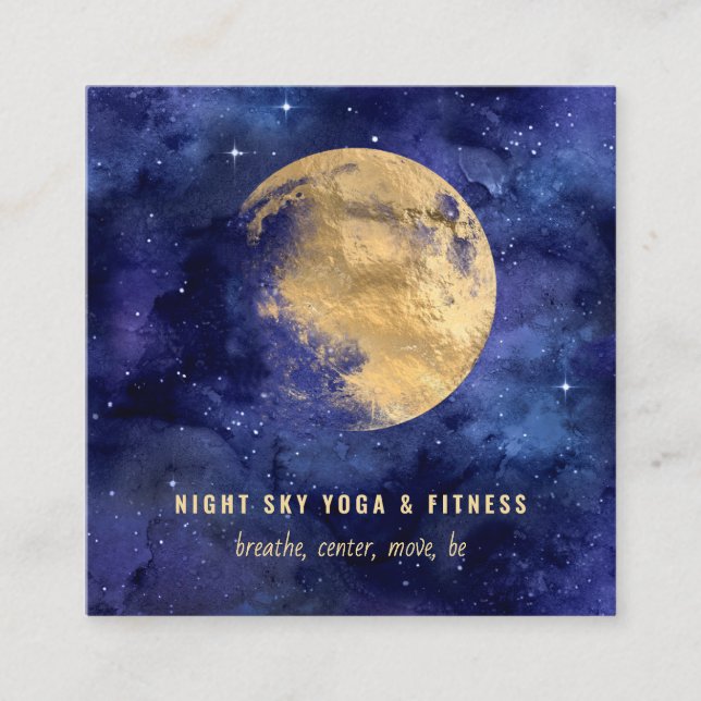 Aquarellgoldmoon Navy Blue Night Sky Nebel Quadratische Visitenkarte (Vorderseite)