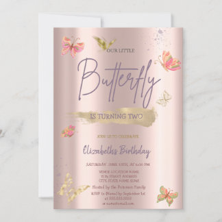 Aquarellgoldschmetterlinge Rose Gold Geburtstag Einladung