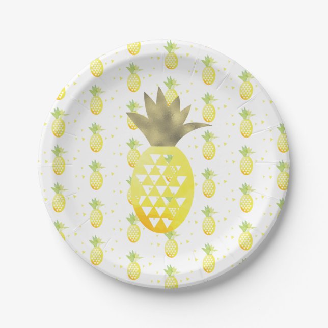 Aquarellgoldtropische Ananas-Teller Pappteller (Vorderseite)
