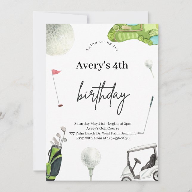 Aquarellgolfen zum Geburtstag Einladung (Vorderseite)