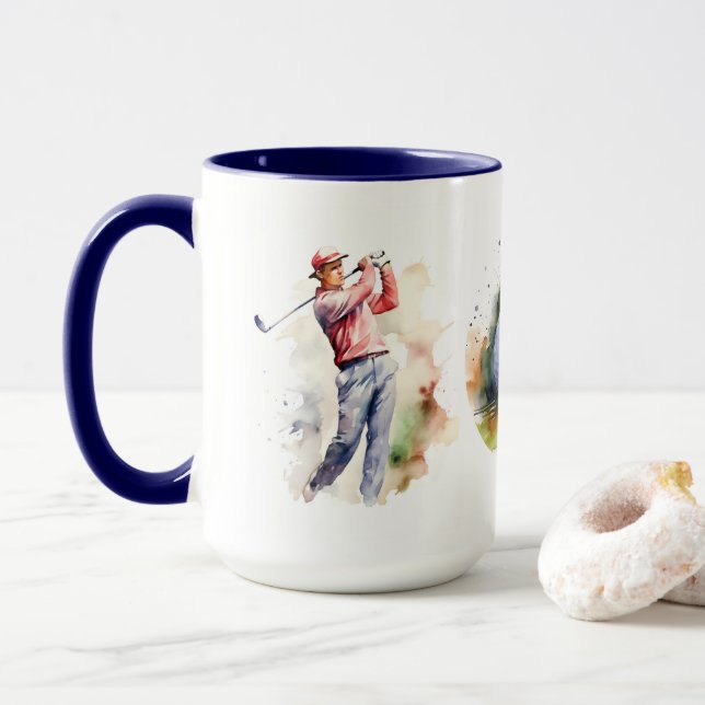 Aquarellgolfer Tasse (Mit Donut)